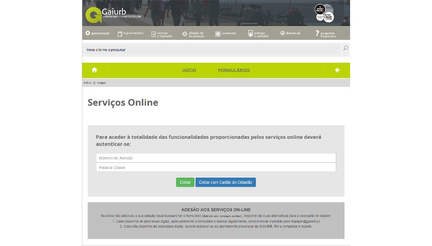 Adesão aos serviços on-line
